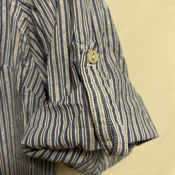 Tommy Hilfiger Striped Ruffle Roll Tab Button Down Women Top‎ Size Extra Large - Picture 4 of 9